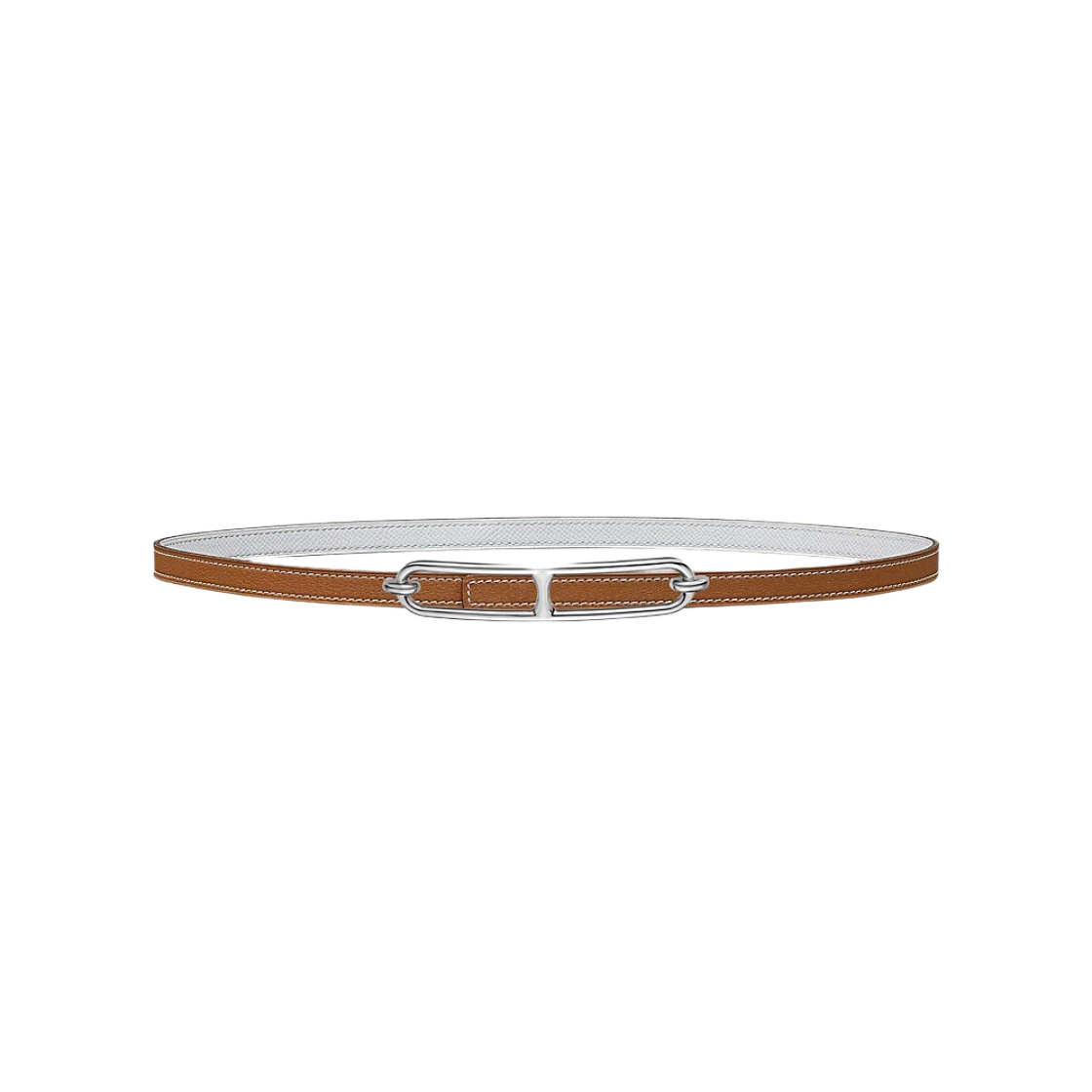 H070166CK05/H065538CAUN (W) Hermes Roulis Belt Buckle & Reversible Leather Strap 13mm & Silver Gold Blanc - 대표 이미지 #1