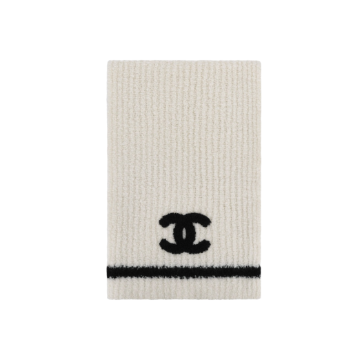 (W) Chanel Scarf Cashmere & White Black