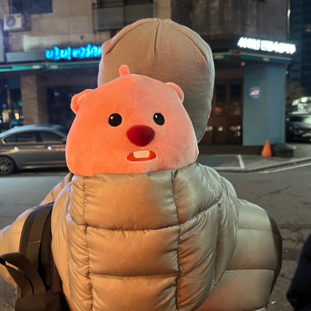 산산기어 바이너리 비니 그레이 - 23FW, 산산기어 서픽스 푸퍼 자켓 그레이 - 24FW 착용 스타일 - 2