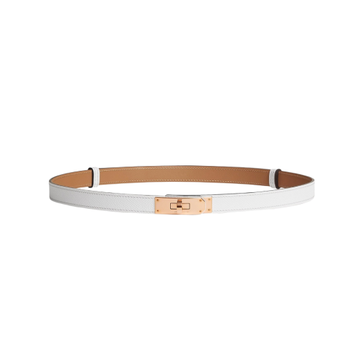 (W) Hermes Kelly 18 Belt Epsom & Rose Gold Blanc