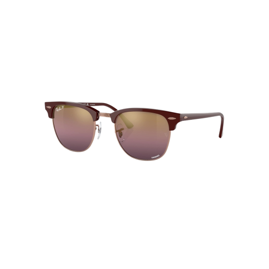 Ray-Ban Clubmaster Polished Bordeaux On Rose Gold Frame Gold Red Chromance Lenses