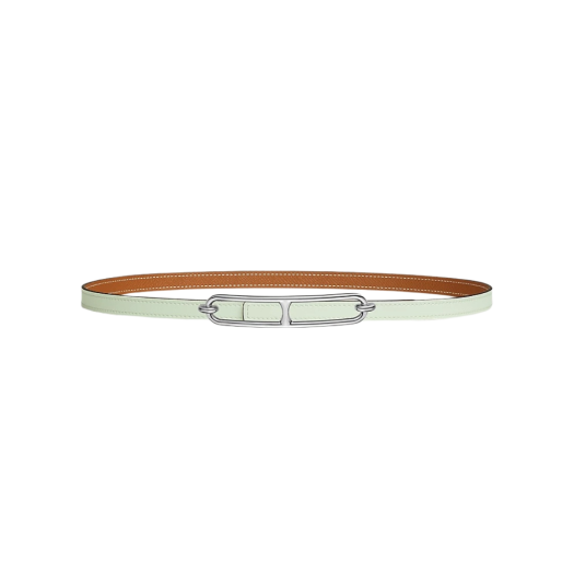 (W) Hermes Roulis Belt Buckle & Reversible Leather Strap 13mm & Silver Vert Fizz Gold