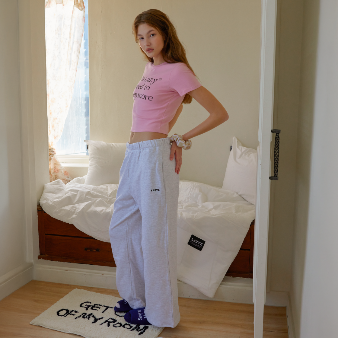 레이지지 슬립모어 크롭 숏 슬리브 티셔츠 핑크(Lazyz Sleep More Crop Short Sleeve T-Shirt Pink) - 3