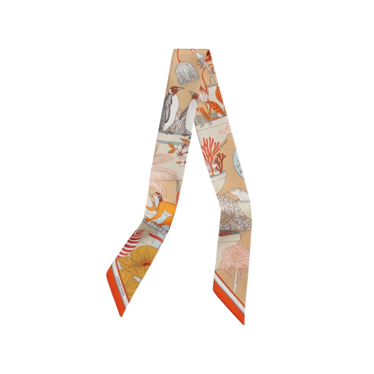 (W) Hermes Precious Paradise Twilly Beige Dore Orange Gris Bleu