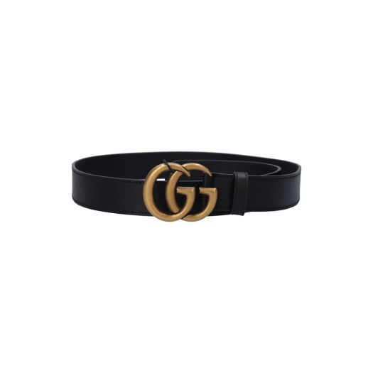 414516-AP00T-1000 Gucci GG Marmont Leather Belt with Double G Buckle Black Brass