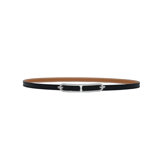 (W) Hermes Roulis Belt Buckle & Reversible Leather Strap 13mm & Silver Noir Gold