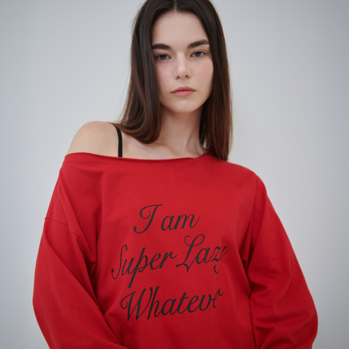 레이지지 슈퍼레이지 오프숄더 롱슬리브 티셔츠 레드(Lazyz Super Lazy Off Shoulder Long Sleeve T-Shirt Red) - 5