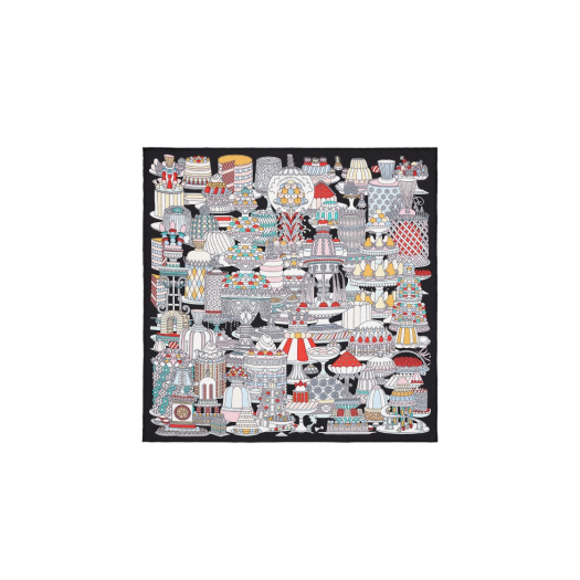 (W) Hermes La Patisserie Francaise Scarf 45 Noir Menthol Multicolore