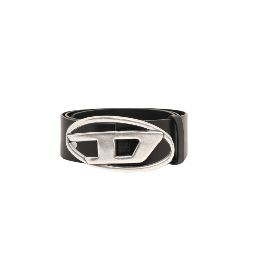 X08516PR666 Diesel B-1DR Leather Belt with D Buckle Black