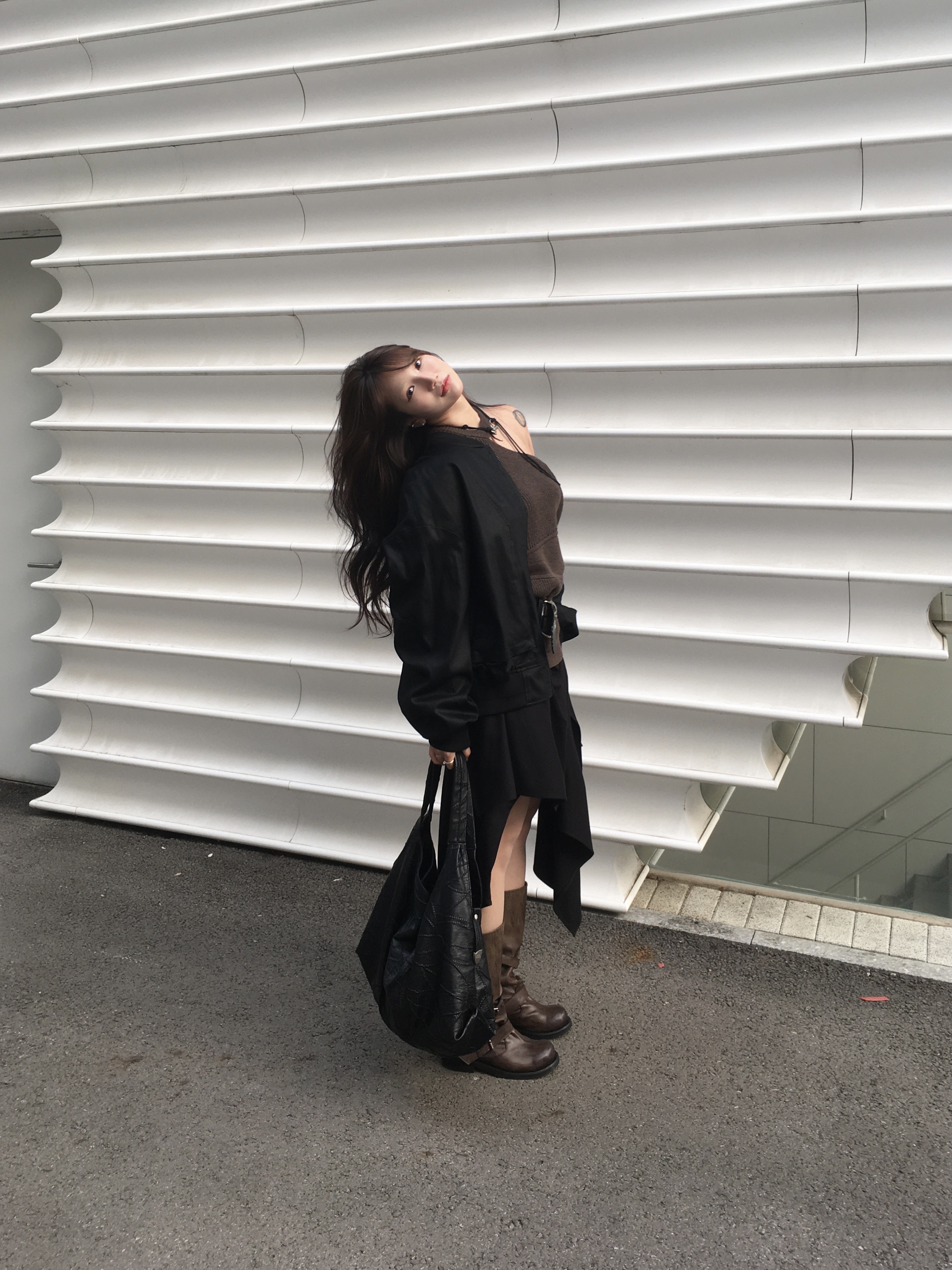 [6% 적립] NegativeThree  Slouchy Long Boots Washed Brown 착용 스타일
