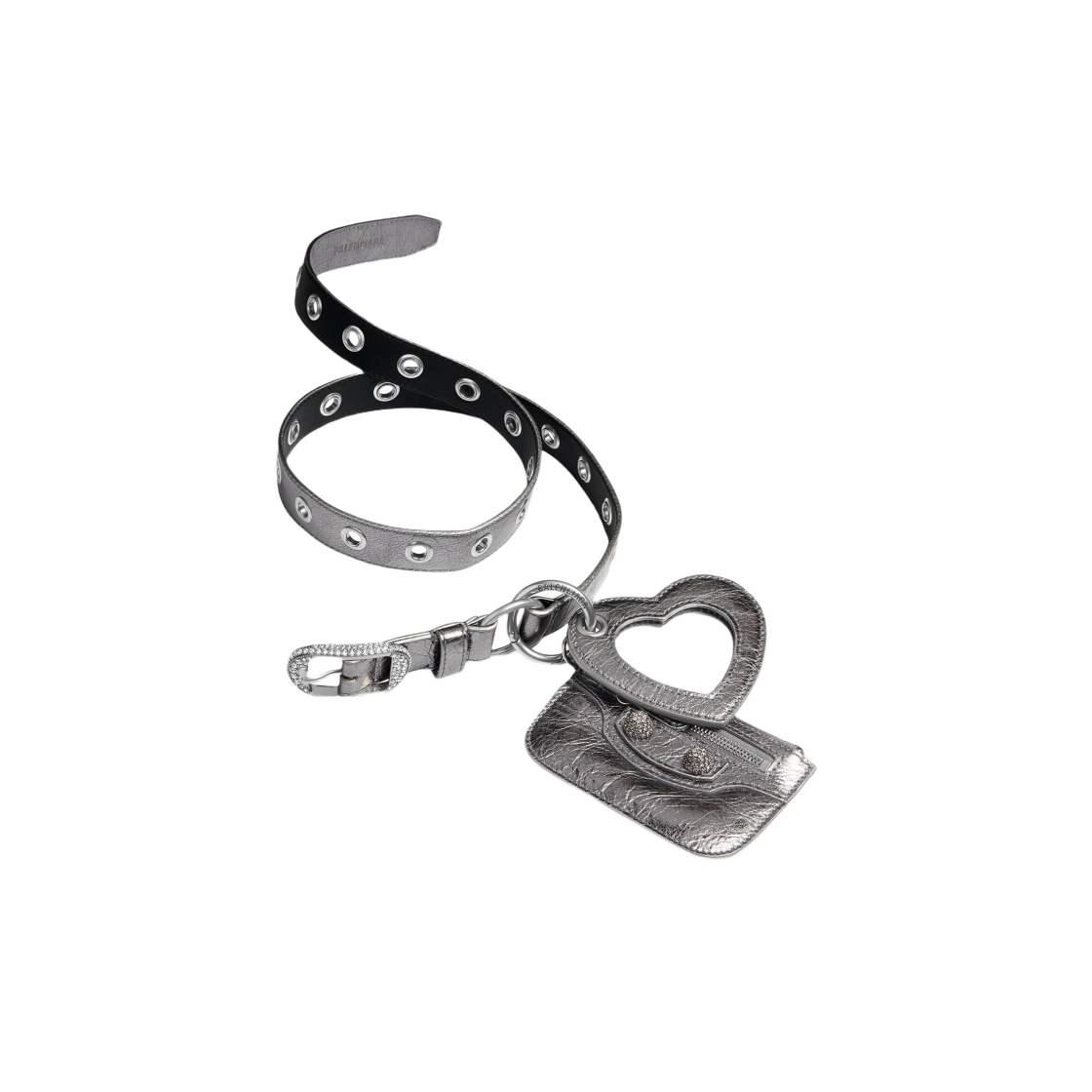 (W) 발렌시아가 르 카골 참 벨트 메탈라이즈드 라인스톤 실버((W) Balenciaga Le Cagole Charms Belt Metallized with Rhinestones Silver) - 1