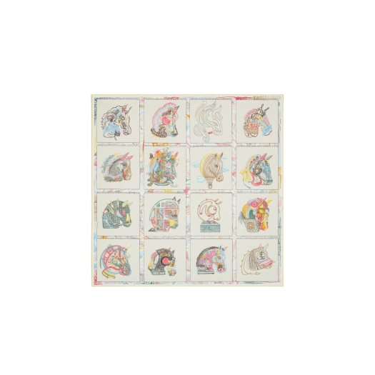 (W) Hermes Chevaloscope Scarf 90 Nacre Vert Multicolore