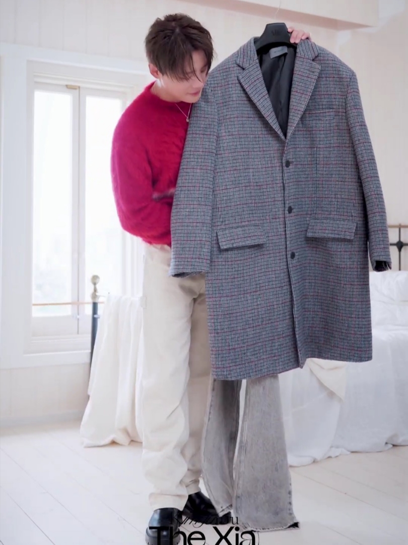 BY RANG Checked Wool-Blend Oversized Coat Check 착용 스타일 - 2