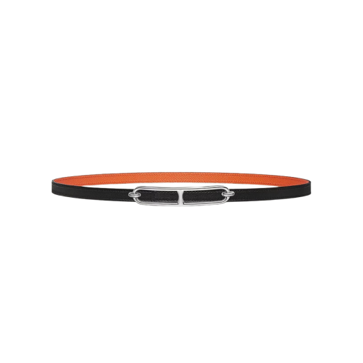 (W) Hermes Roulis Belt Buckle & Reversible Leather Strap 13mm & Silver Noir Orange