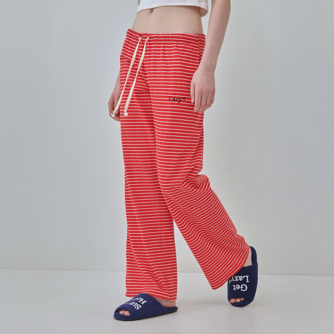 레이지지 코지 레이지 스트라이프 와이드 스웻팬츠 레드(Lazyz Cozy Lazy Stripe Wide Sweatpants Red) - 3