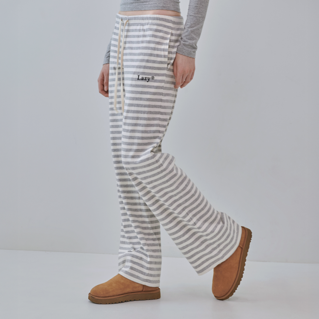 레이지지 코지 레이지 스트라이프 와이드 스웻팬츠 그레이(Lazyz Cozy Lazy Stripe Wide Sweatpants Gray) - 3