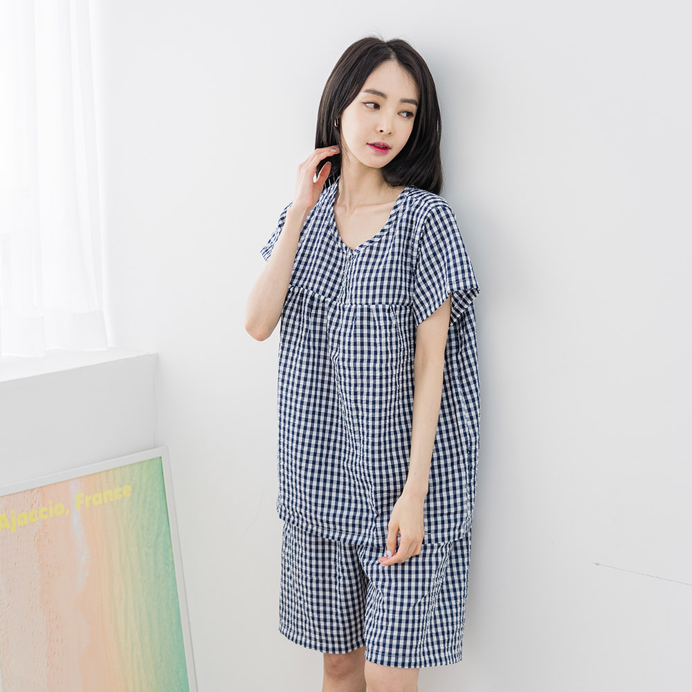 [3% 적립] (W) 에이원 쿨 엠보 반팔 잠옷 세트 네이비([3% 적립] (W) Aone Cool Embro Short Sleeve Pajama Set Navy) - 2