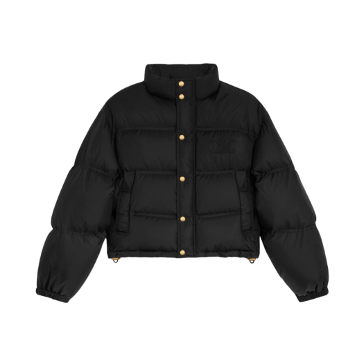 (W) Celine Triomphe Lightweight Nylon Cropped Down Jacket Black