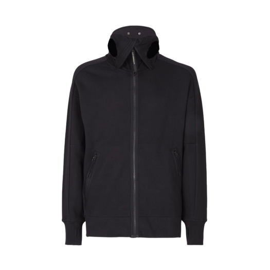 C.P. Company Diagonal Raised Fleece Zipped Goggle Hoodie Black - 22FW