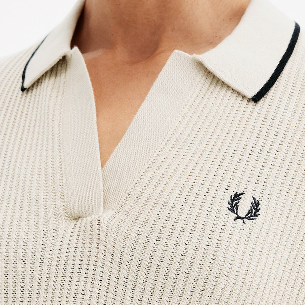 프레드페리 우먼즈 오픈 칼라 메시 니트 셔츠 오트밀(Fred Perry Womens Open-Collar Mesh Knit Shirt Oatmeal) - 5