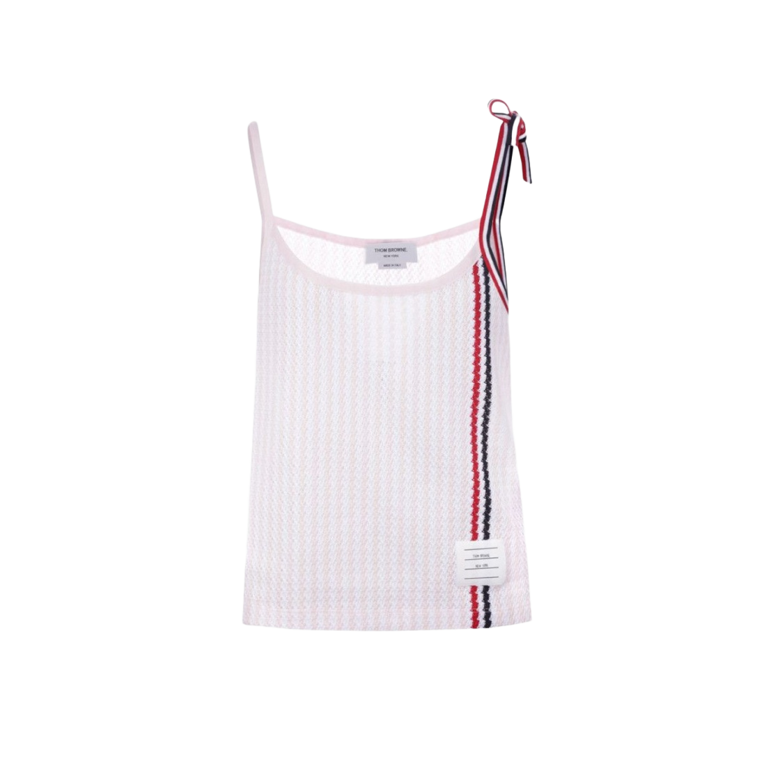 FJN009A-08143-680 (W) Thom Browne University Stripe Cotton Tweed Engineered Stripe Tie Strap Camisole Light Pink - 대표 이미지 #1