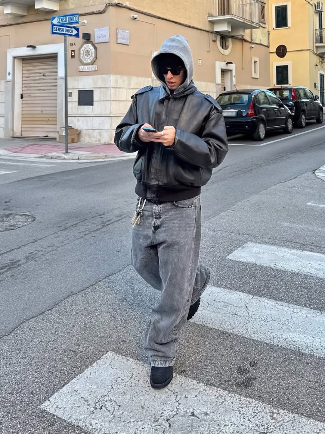 Supreme x Martine Rose Leather Jacket Black - 24FW, MUCENT Leather Point Hood T Black 착용 스타일 - 3