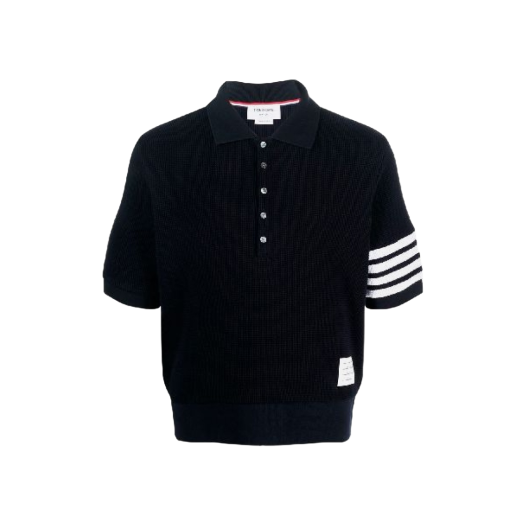 Thom Browne Waffle Rib Cuff 4-Bar Polo Navy