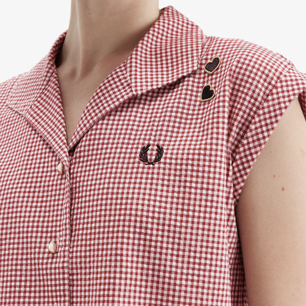 프레드페리x에이미 와인하우스 오픈 칼라 깅엄 셔츠 번트 레드(Fred PerryxAmy Winehouse Open Collar Gingham Shirt Burnt Red) - 5