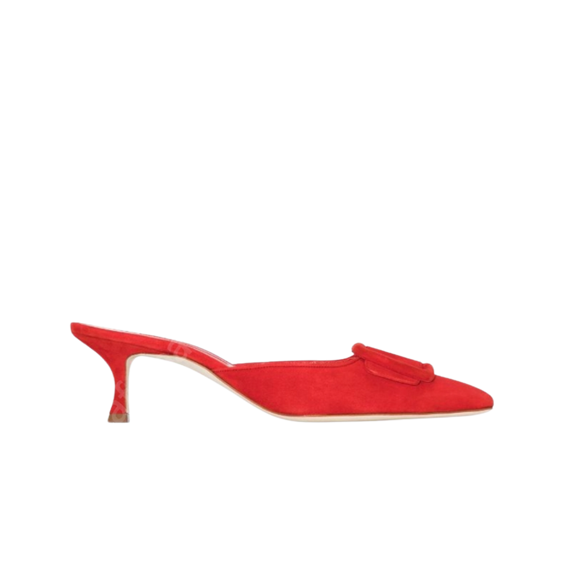 9XX-0246-0008 (W) Manolo Blahnik Maysale Suede Mules Red