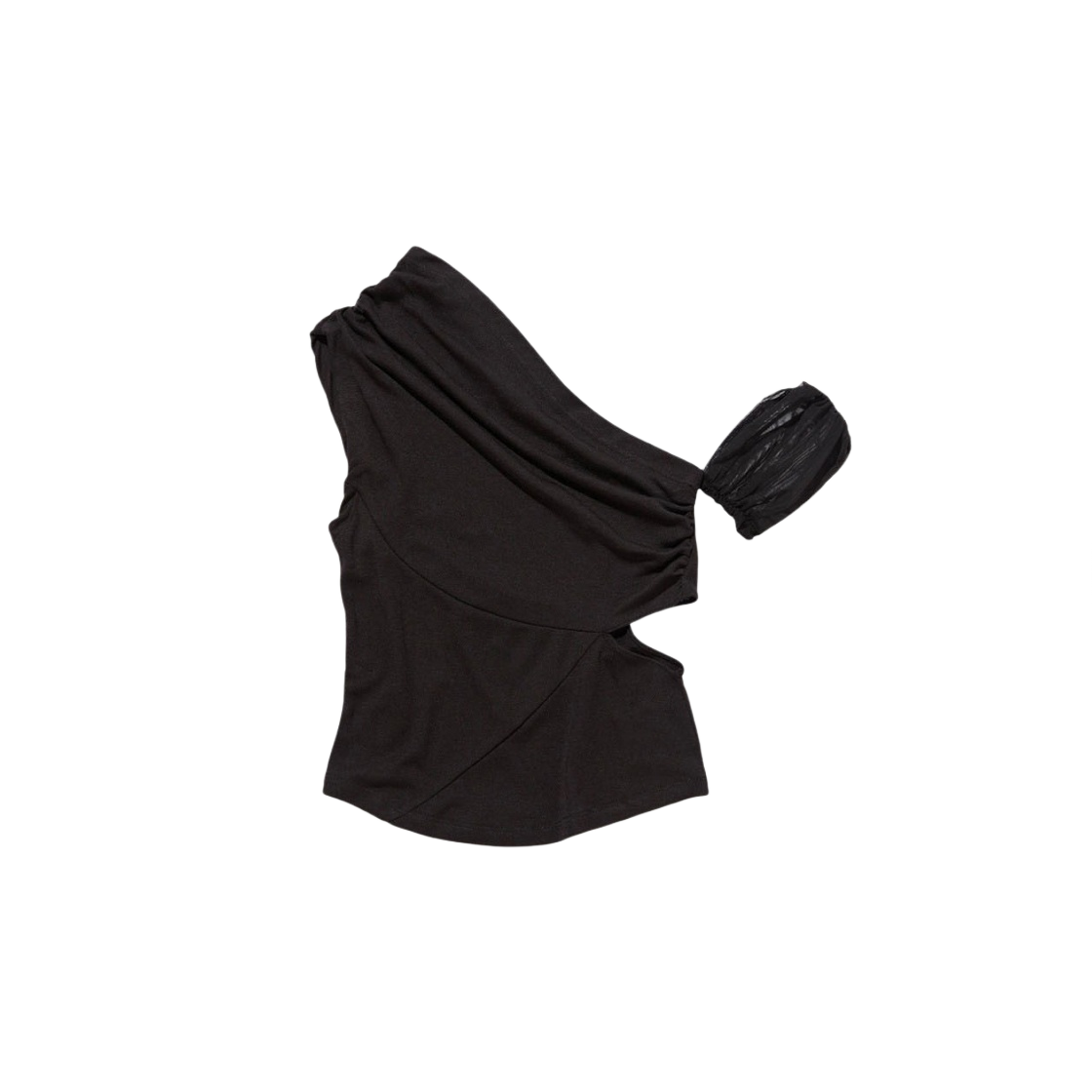 (W) 미스치프 카울 넥 숏슬리브 탑 블랙((W) Mischief Cowl Neck Short Sleeve Top Black)