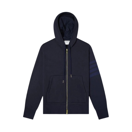 Thom Browne Cotton Loopback Relaxed Fit Tonal 4-Bar Zip-Up Hoodie Navy