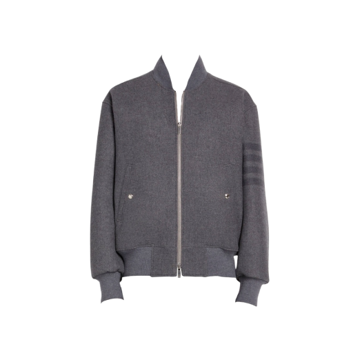 Thom Browne Double Face Melton 4-Bar Oversized Blouson Jacket Medium Grey