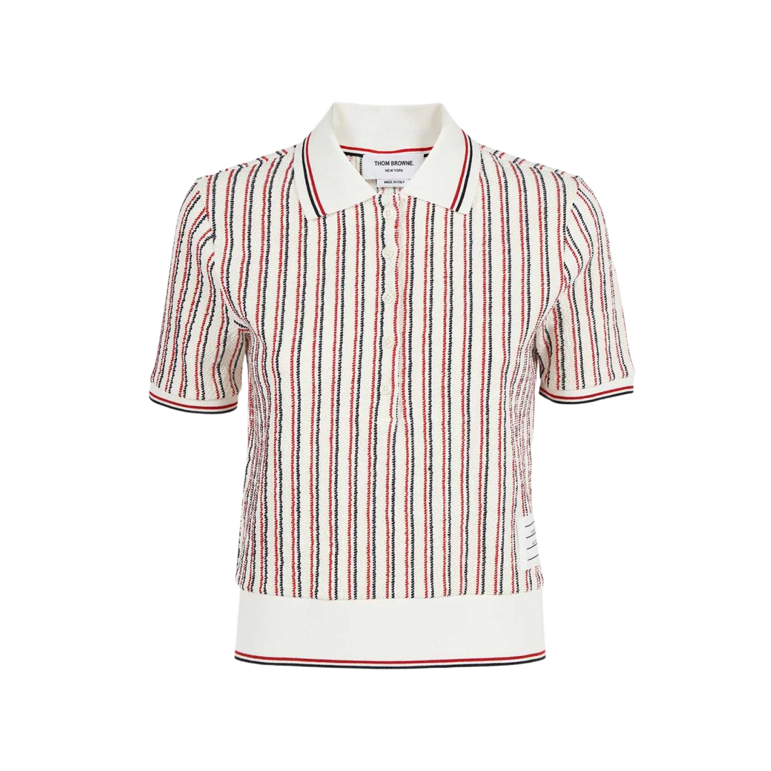 FJP059A-07403-960 (W) Thom Browne Textured Stripe Cotton Tweed Rib Cuff Polo Multicolor - 대표 이미지 #1
