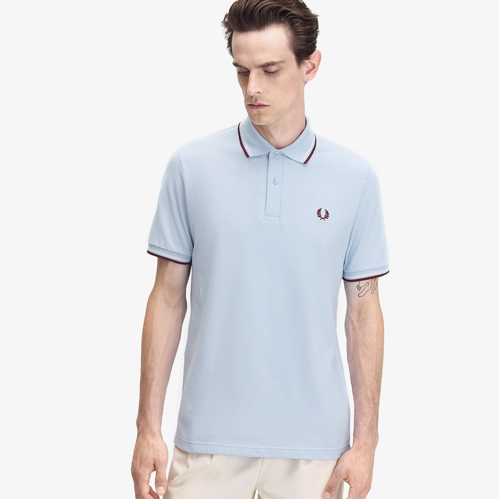 프레드페리 M12 트윈 팁 프레드페리 셔츠 라이트 스모크/라이트 에크루/옥스블러드(Fred Perry M12 Twin Tipped Fred Perry Shirt Light Smoke/Light Ecru/Oxblood) - 4