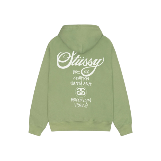 Stussy World Tour Zip Hoodie Moss 2023