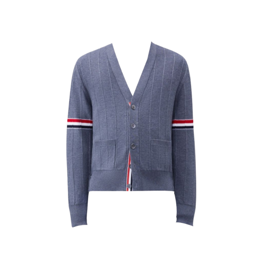 Thom Browne Wool Relaxed V-Neck Armband Cardigan Medium Grey