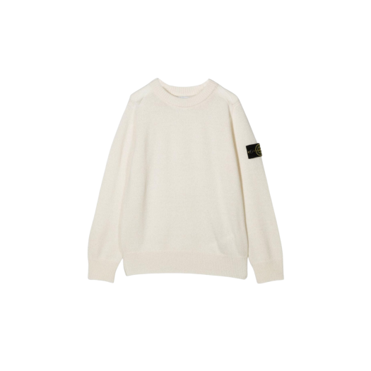 (Kids) Stone Island 502A1 Stocking Stitch Cashmere Wool Crewneck Knit Off White - 22FW