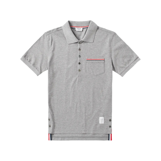 Thom Browne RWB Pocket Trim Pique Polo Shirt Light Grey