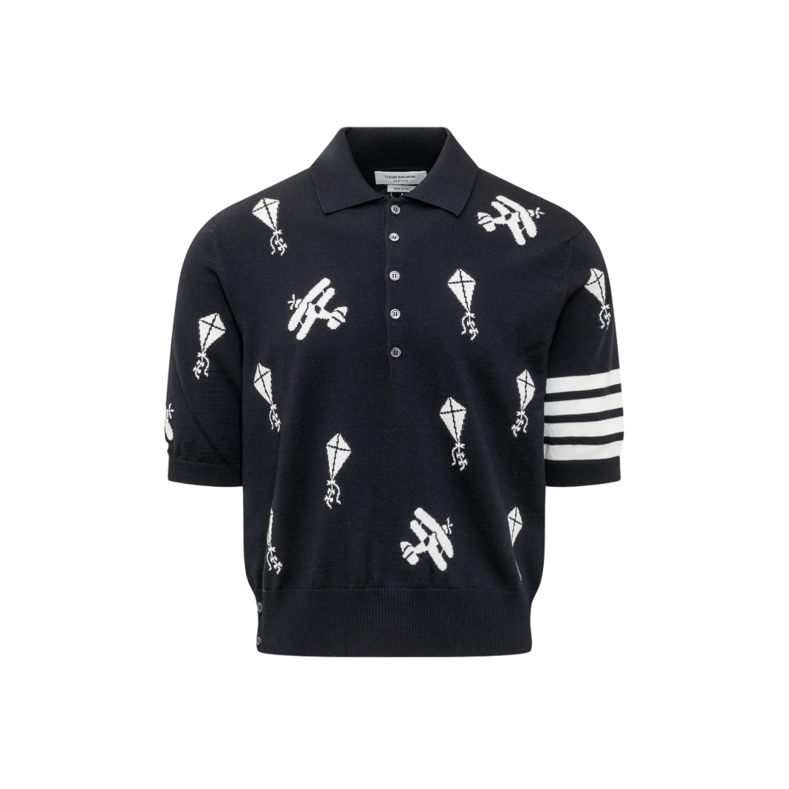 MKP067A-Y1002-415 Thom Browne Fine Merino Wool Half Drop Sky Icons 4-Bar Relaxed Fit Polo Navy - 대표 이미지 #1