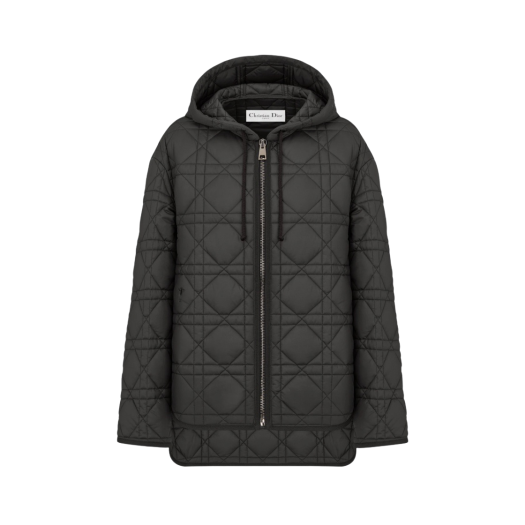 (W) Dior Macrocannage Hooded Peacoat Quilted Technical Taffeta Black