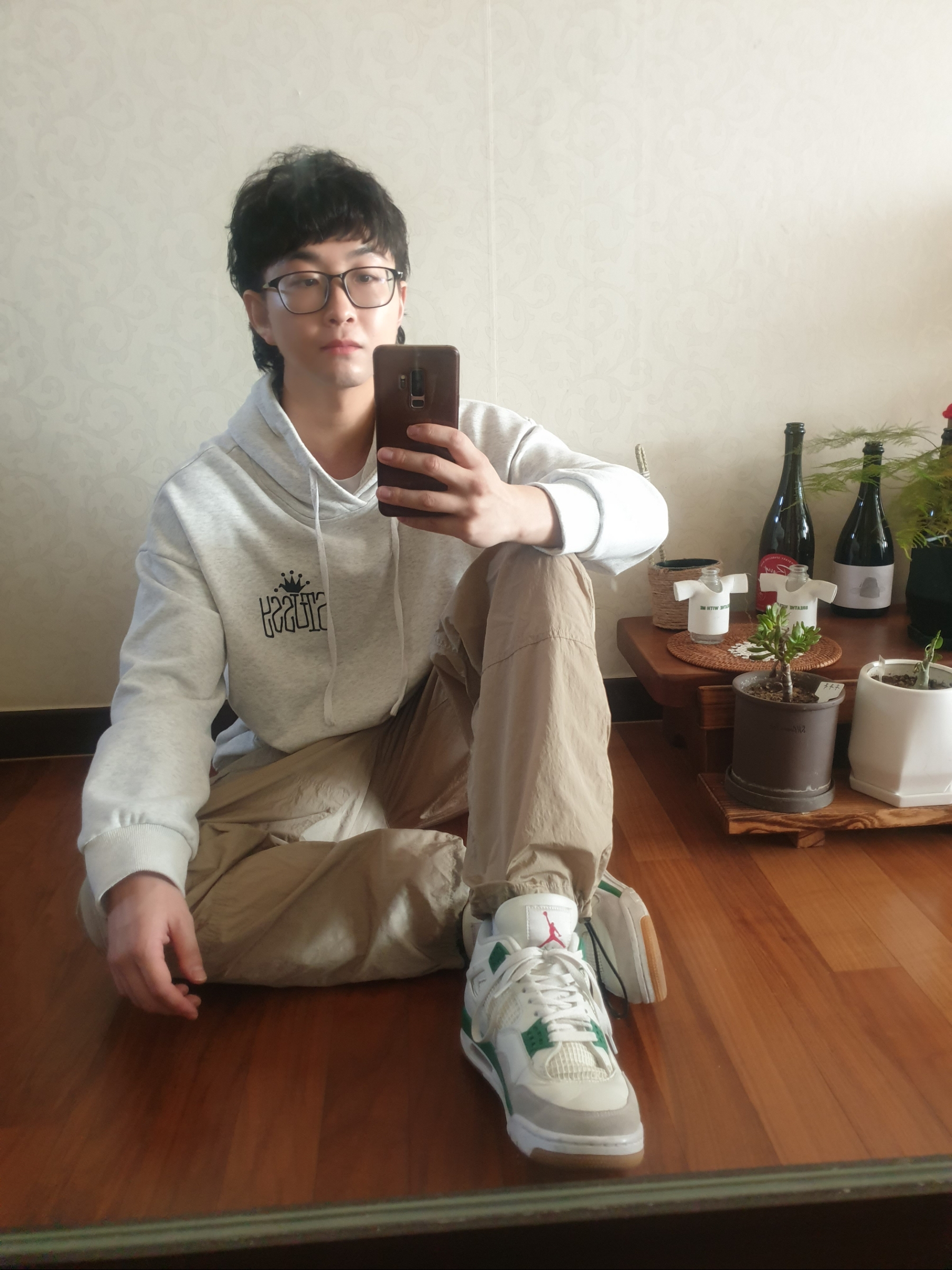 Jordan 4 Retro Industrial Blue, Dickies Loose Fit Double Knee Work Pants Black 착용 스타일 - 2