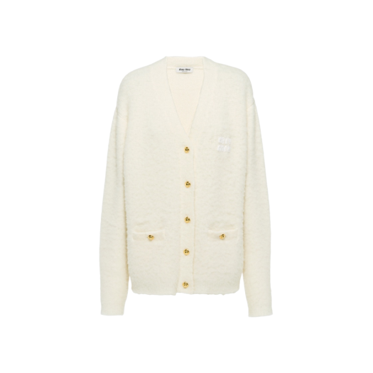 (W) Miu Miu Boucle Cardigan White