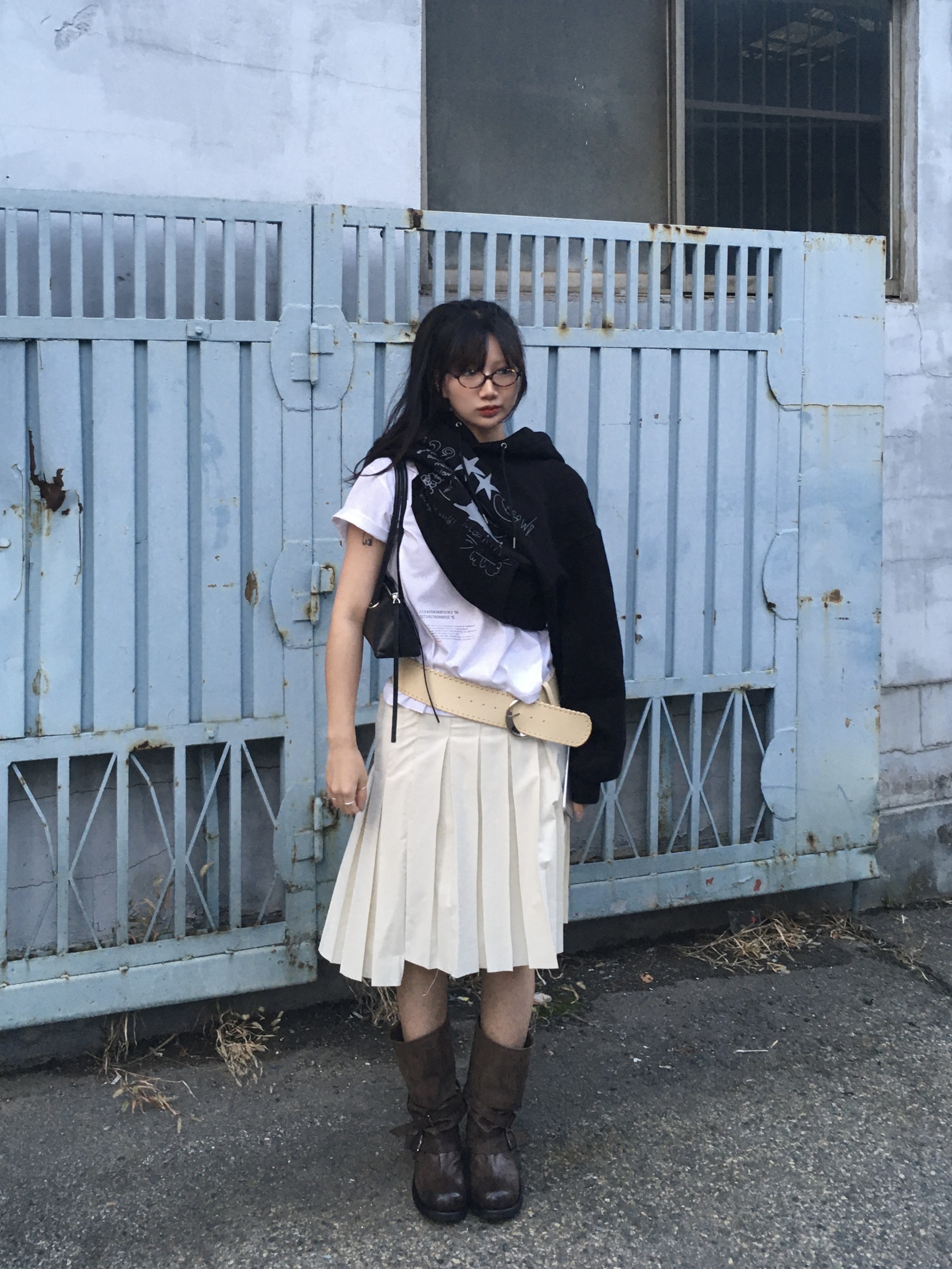 [6% 적립] NegativeThree  Slouchy Long Boots Washed Brown 착용 스타일