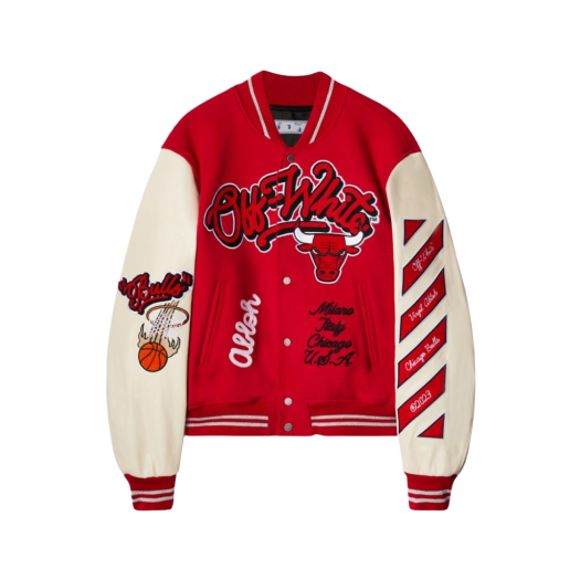 Off-White C/O Chicago Bulls Varsity Jacket Red Cream