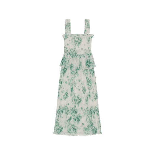 (W) Ganni Pleated Georgette Smock Midi Dress Egret