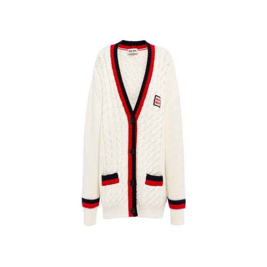 (W) Miu Miu Wool Cardigan White Red