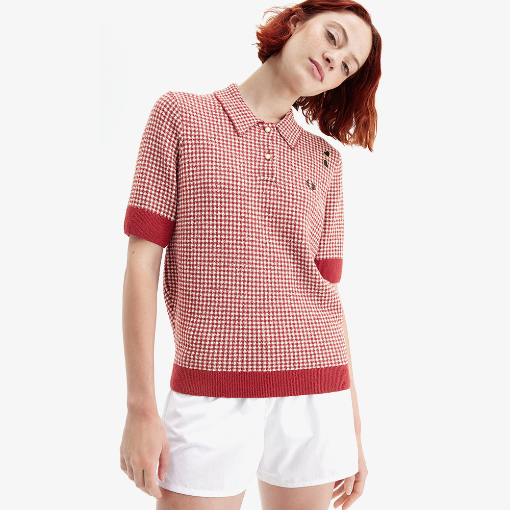 프레드페리x에이미 와인하우스 깅엄 니트 셔츠 번트레드(Fred PerryxAmy Winehouse Gingham Knitted Shirt Burnt Red) - 4