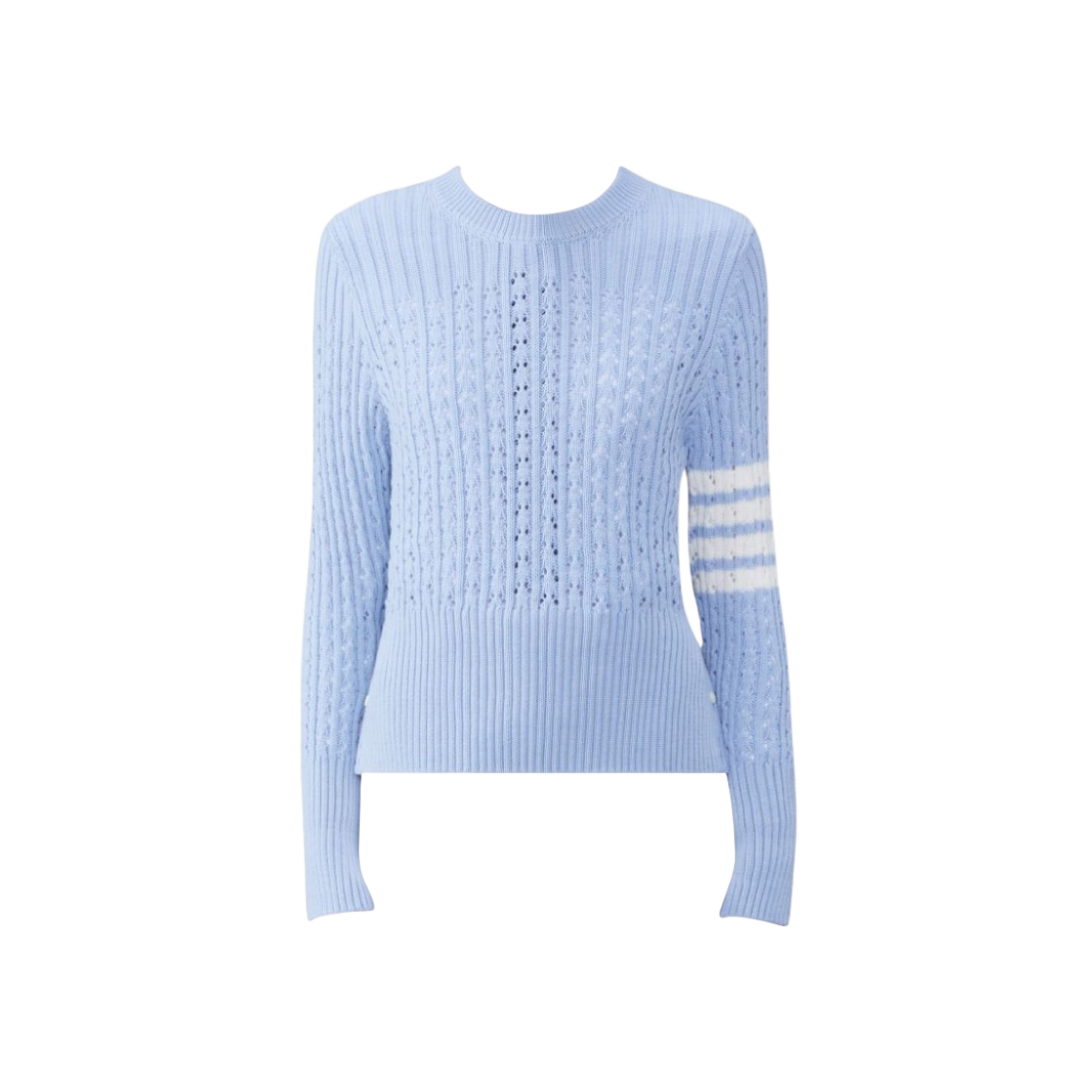 FKA445A-Y1024-480 (W) Thom Browne Wool 4-Bar Pointelle Pullover Light Blue - 대표 이미지 #1
