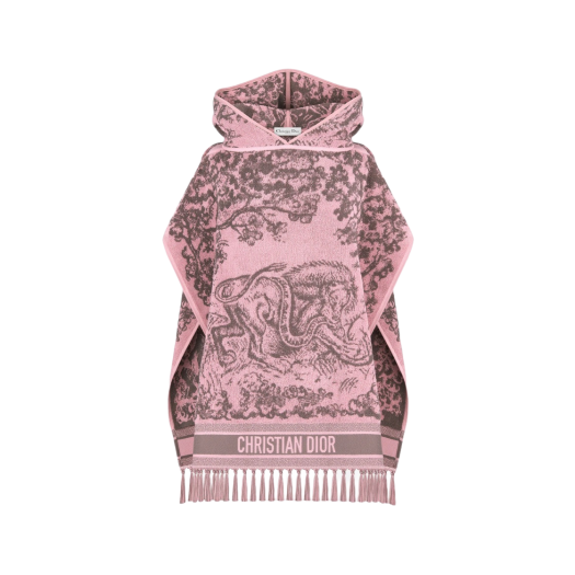 (W) Dior Toile De Jouy Sauvage Hooded Poncho Cotton Pink Gray