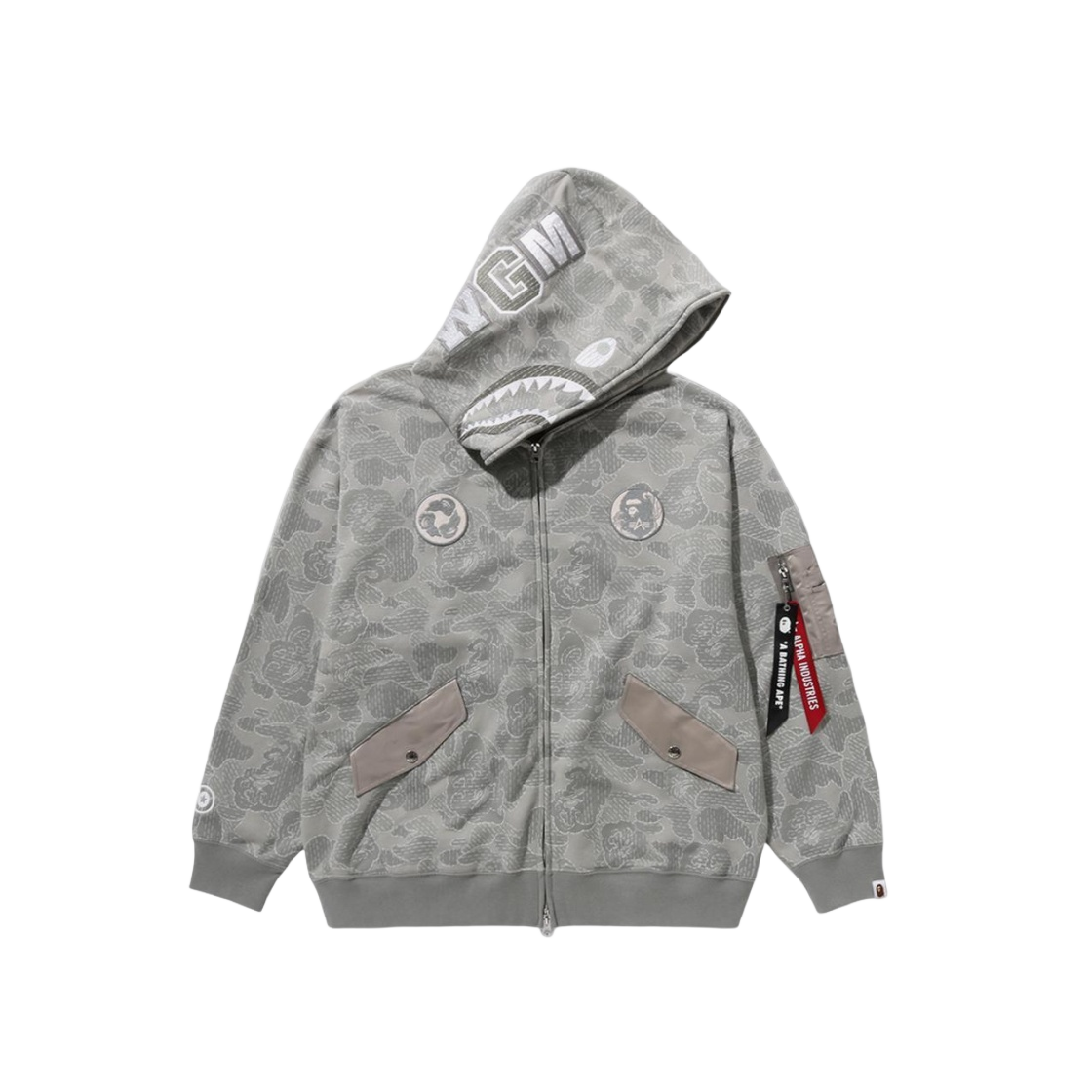베이프 x 알파 인더스트리 샤크 풀 집 후드 올리브 드랩 | BAPE | KREAM BAPE x Alpha Industries Shark Full Zip Hoodie Olive Drab